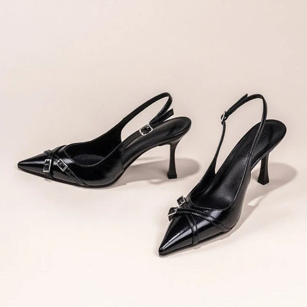 Velmora Noir Buckle Slingbacks
